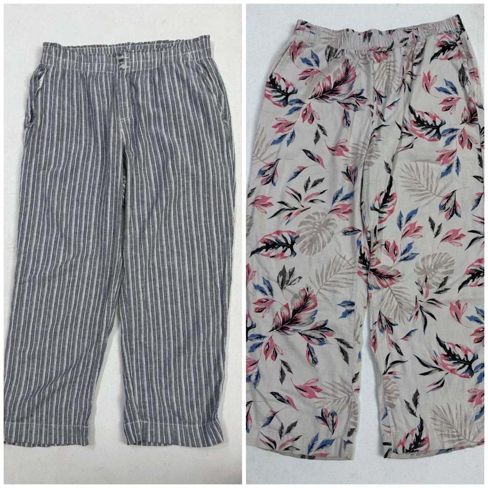 Briggs Linen Blend Striped & Floral Wide Leg Pants Bundle XL - Picture 1 of 16